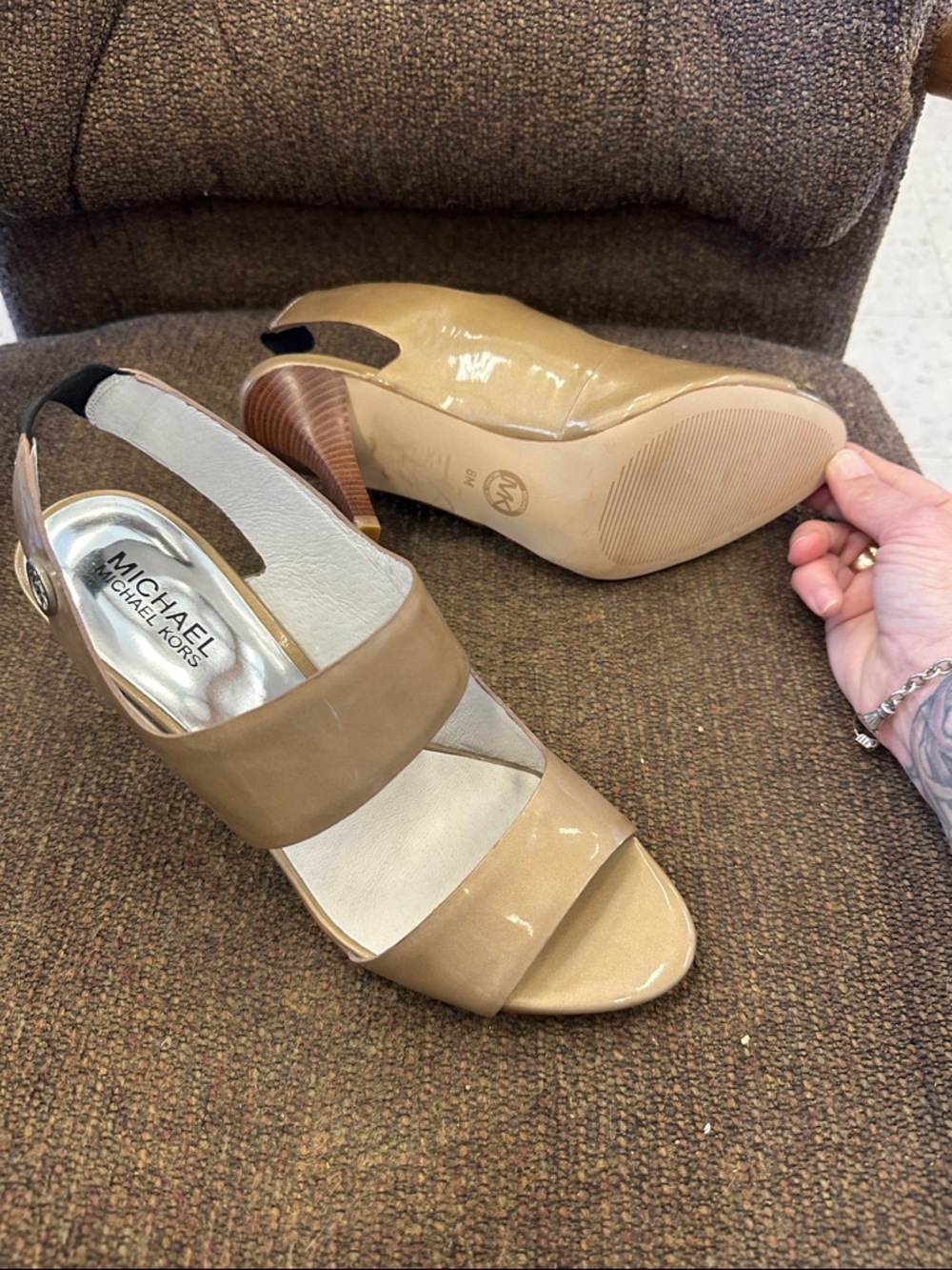 Michael Kors Beige/Tan Slingback Block Heel Sandals